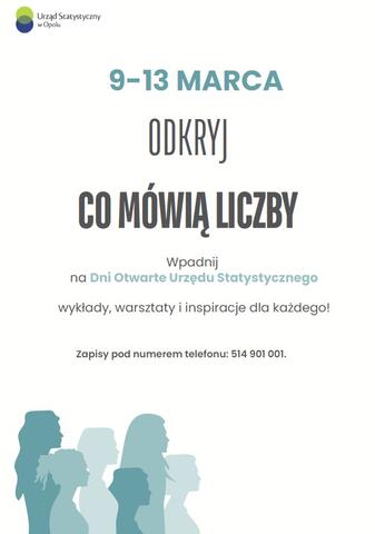 Grafika promująca Dni Otwarte w Urzędzie Statystycznym w Opolu, odbywające się w dniach 9-13 marca